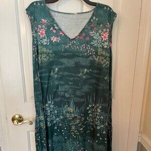 Women's Green sleeveless cotton dress with pink accents, plus size 3x